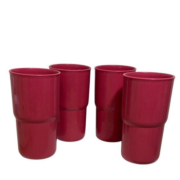 Tupperware Tumblers Stackable 12 Ounce Cups Magenta Pink Vintage Set of 4 - Picture 1 of 11